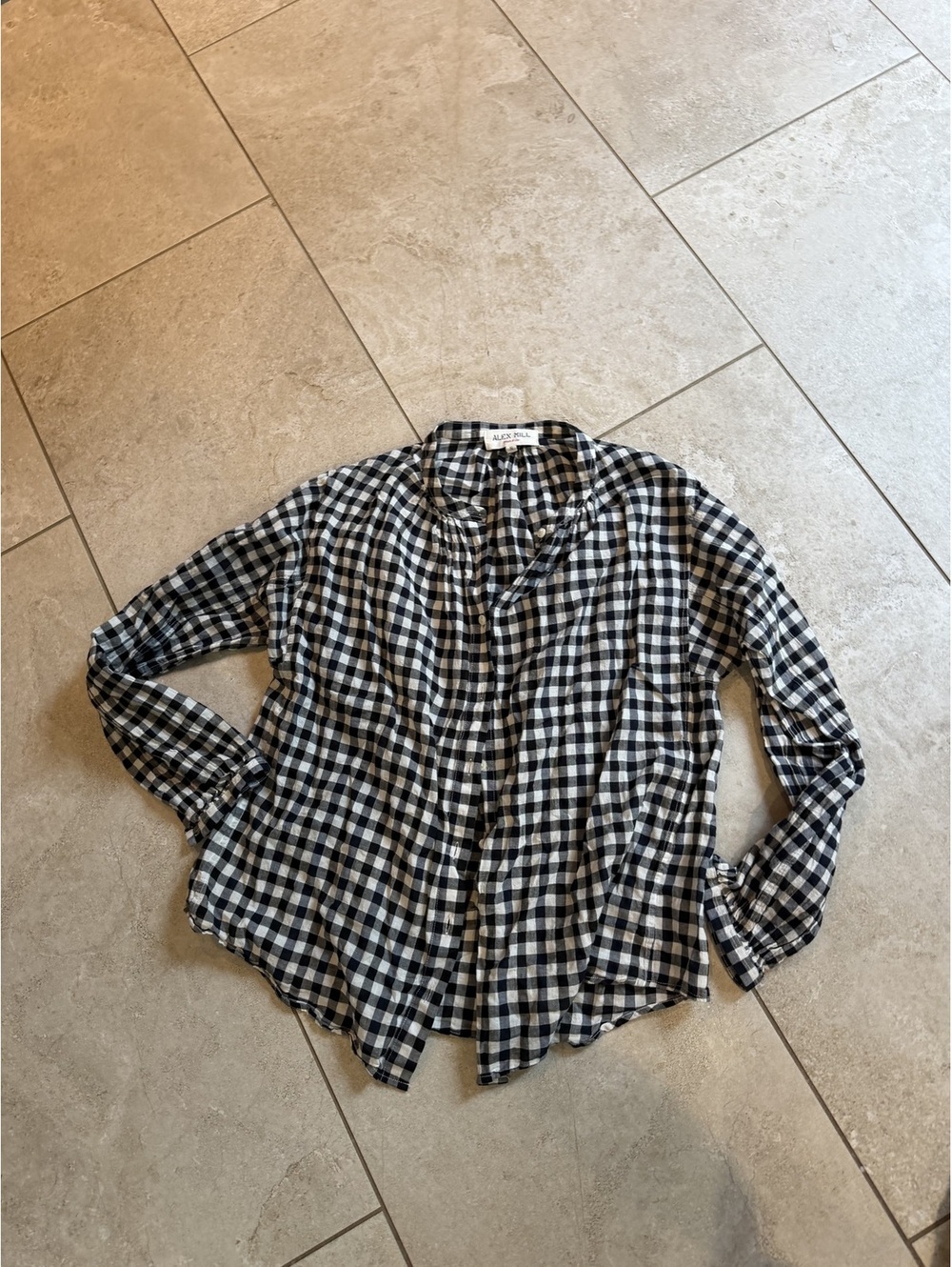 Alex Mill Katharine Crinkle Gingham Cotton Poplin Button Down black white